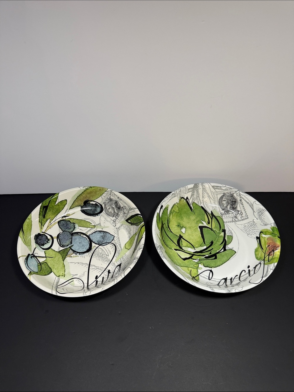 Vintage Certified International Oliva and Carciofo Decorative Plate Pair